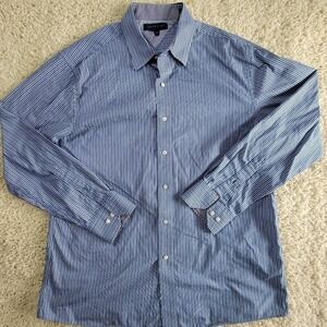 Tommy Hilfiger Mens Blue Stripe Button Down Shirt Dress Shirt Size 16 1/2 34-35